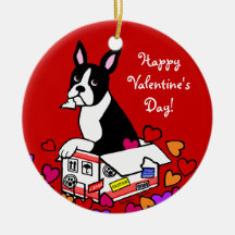 Boston Terrier in the Box Cartoon Christmas Ornament