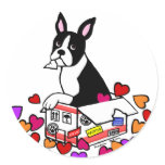 Boston Terrier in the Box Cartoon Round Stickers