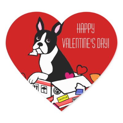 Boston Terrier in the Box Cartoon Valentine Stickers by lovepups