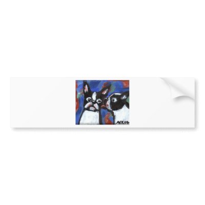Boston Terrier love kiss painting Bumper Sticker by zadajeanne