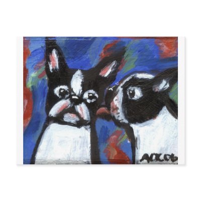Boston Terrier love kiss painting Post Card by zadajeanne