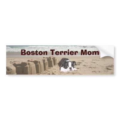 Boston Terrier Mum Bumper Sticker Sandcastles by normagolden