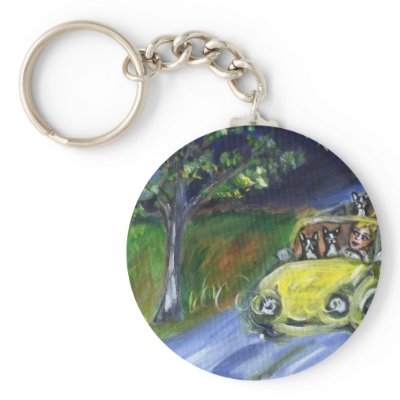 Boston Terrier nighttime car ride Key Chain by zadajeanne