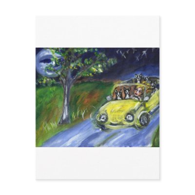 Boston Terrier nighttime car ride Postcard by zadajeanne