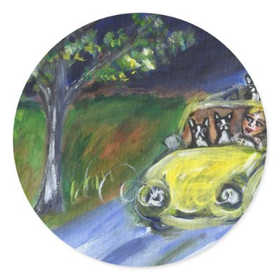 Boston Terrier nighttime car ride Round Stickers by zadajeanne