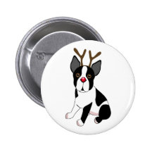 Boston Terrier Reindeer Button