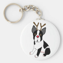 Boston Terrier Reindeer Key Chains