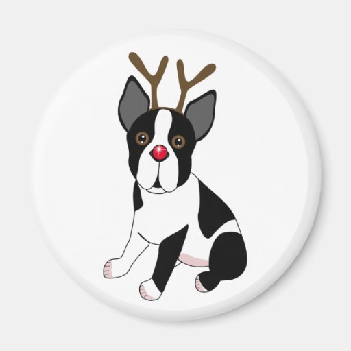 Boston Terrier Reindeer Refrigerator Magnets