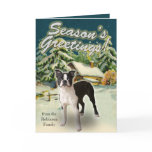 Boston Terrier Snow Cabin Christmas Cards