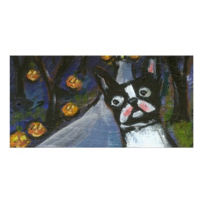 Boston Terrier spooky halloween Photo Cards by zadajeanne