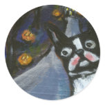 Boston Terrier spooky halloween Round Sticker