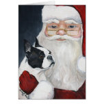 "Boston Terrier Tells Santa" Art Christmas Card