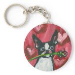 Boston Terrier Valentine Rose Key Chains