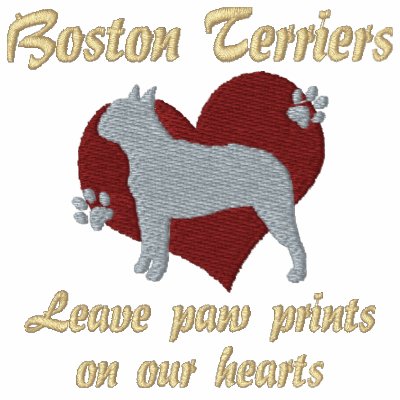 Boston Terriers Leave Paw Prints Embroidered Hoody by MenagerieMayhem