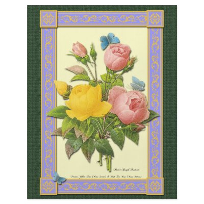 Botanical Pink Yellow Roses Custom Flyer by thegardenpages
