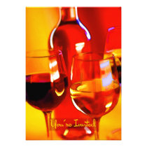 Bottle of Wine, Glasses of Red & White Invited invitations