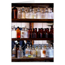 Bottles of Chemicals on Shelves Greeting Card
