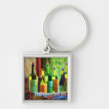 Bottles of Wine Near Window Key Chain