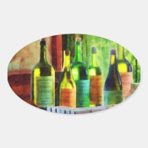 Bottles of Wine Near Window Oval Stickers