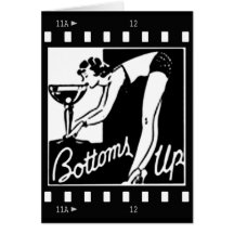 Bottoms Up Retro Lady Drinking Huge Martini Card