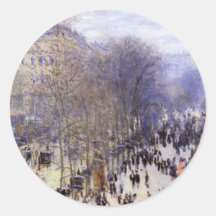 Boulevard des Capucines, Monet, Vintage Fine Art Round Stickers
