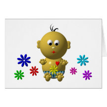 BOUNCING BABY BOY WITH 7 FLOWERS CARD