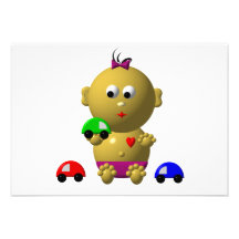 BOUNCING BABY GIRL WITH 3 TOY CARS INVITES