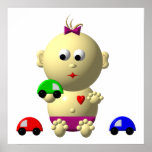 BOUNCING BABY GIRL WITH 3 TOY CARS POSTER