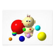 BOUNCING BABY GIRL WITH 8 BALLS PERSONALISED ANNOUNCEMENTS