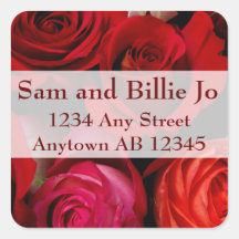 Bouquet of Red Roses Wedding Return Address Square Stickers
