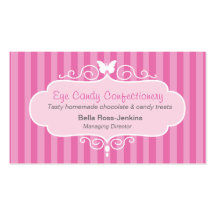 Boutique shop candy pink stripe business card