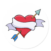 Bow & Arrow Valentine Heart With Blank Banner Round Stickers