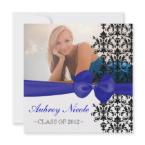 Bowed Floral Damask Graduation Invite [Blue]