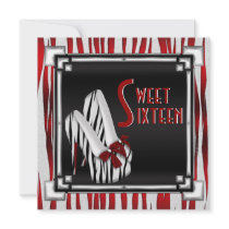 Bowed Zebra Stiletto Heel Red Black White Sweet 16 Announcement