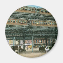 Bowery and Doubledeck Elevated R.R., NYC Refrigerator Magnet