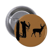 Bowhunter in Treestand Shooting Deer Pinback Buttons