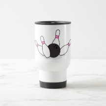 Bowling ball knocking down pins - hot pink mug