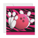 Bowling Birthday Neon Pink and Zebra Stripes Custom Invitations