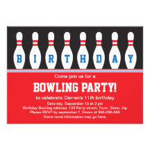 Bowling birthday party invitation with pins