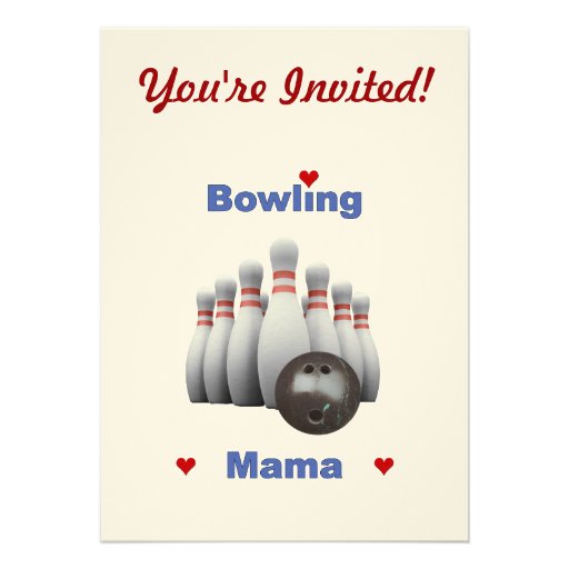 Bowling Mama Hearts Personalized Invitations