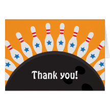 Bowling party thank you note card with pins