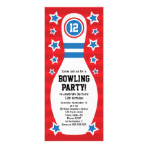 Bowling pin birthday party invitation with stars