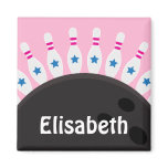 Bowling pins and ball name magnet, pink version