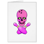 bowling skull and cross pins hot pink and green card