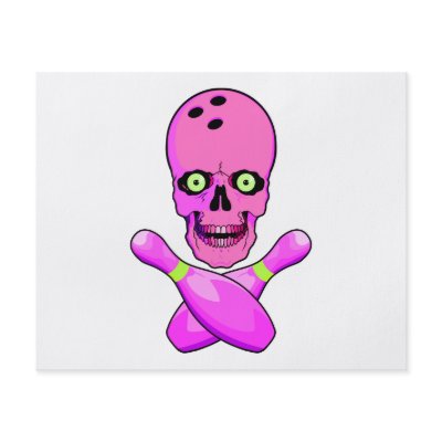 bowling skull and cross pins hot pink and green personalized flyer by sports_shop
