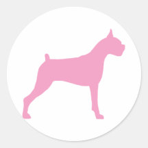 Boxer Dog Silhouette (pink) Round Stickers