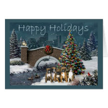 Boxer Puppies Christmas Evening Greeting Card
