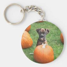 Boxer Puppy in Pumpkin Patch keychain