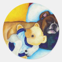 Boxer & Teddy Bear Round Stickers