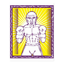Boxer with boxing gloves posing inside frame postcard